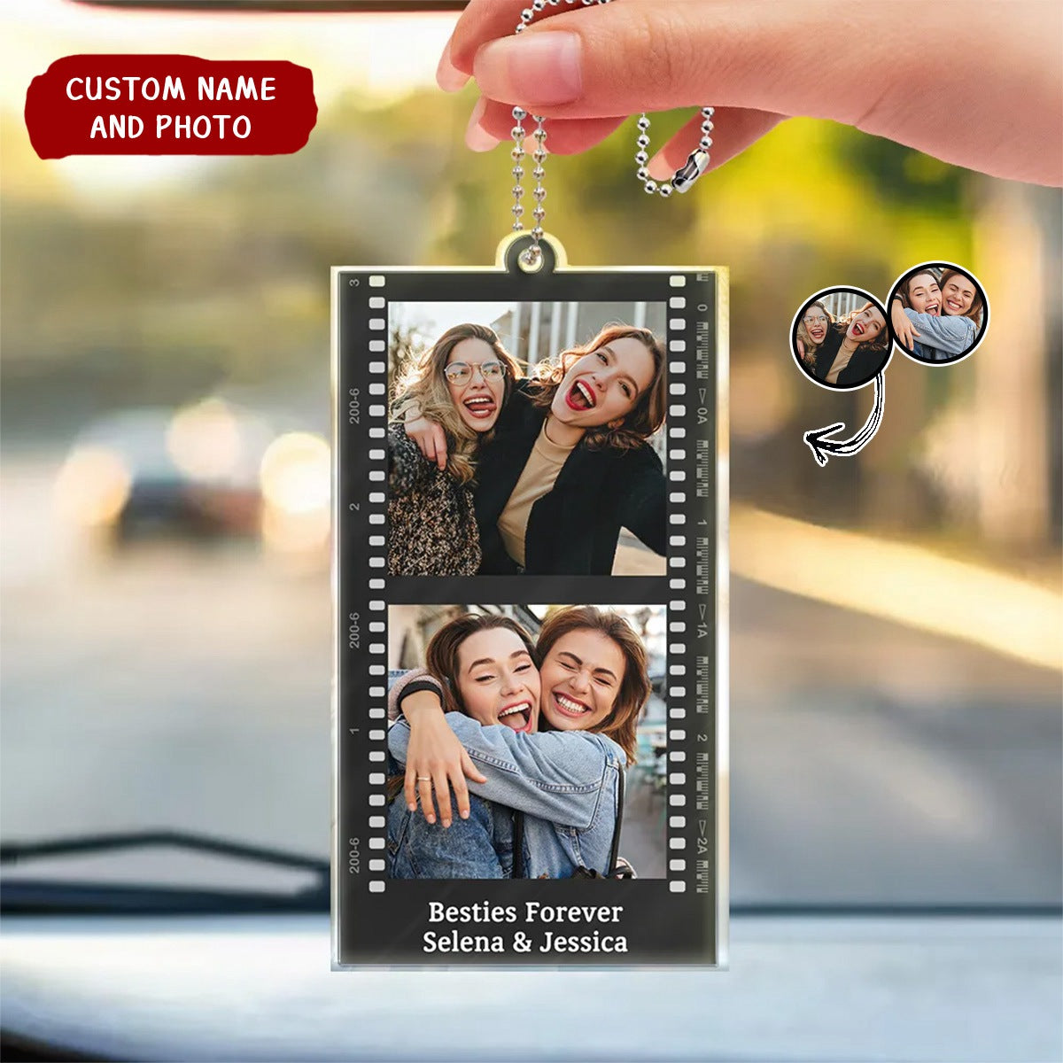 Personalized Photo Couple Family Friends Camera Film Roll Acrylic Car Ornament