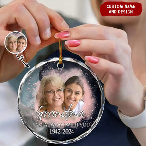 Custom Photo Memorial Forever Our My Hearts - Personalized Circle Glass Ornament