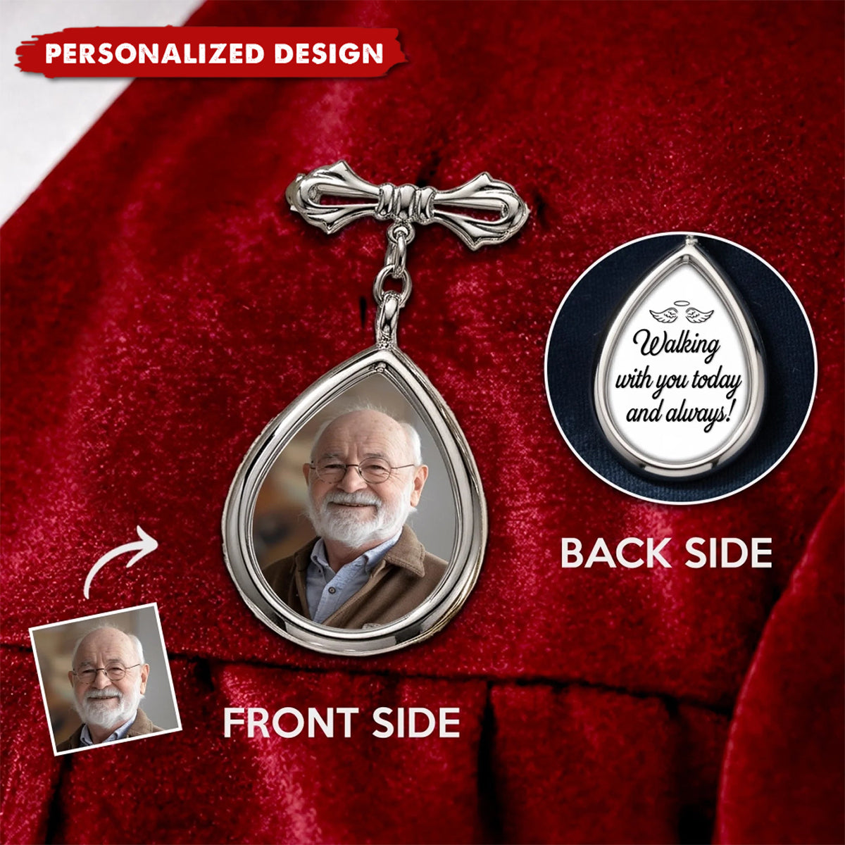 Personalized Photo Teardrop Pin - Memorial Graduation Gifts For Him, Her