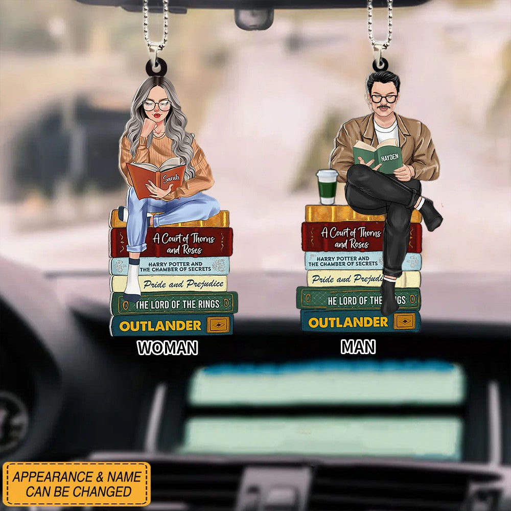 Girl/Boy Reading Book - Custom Book Titles, Personalized Car Hanging Ornament