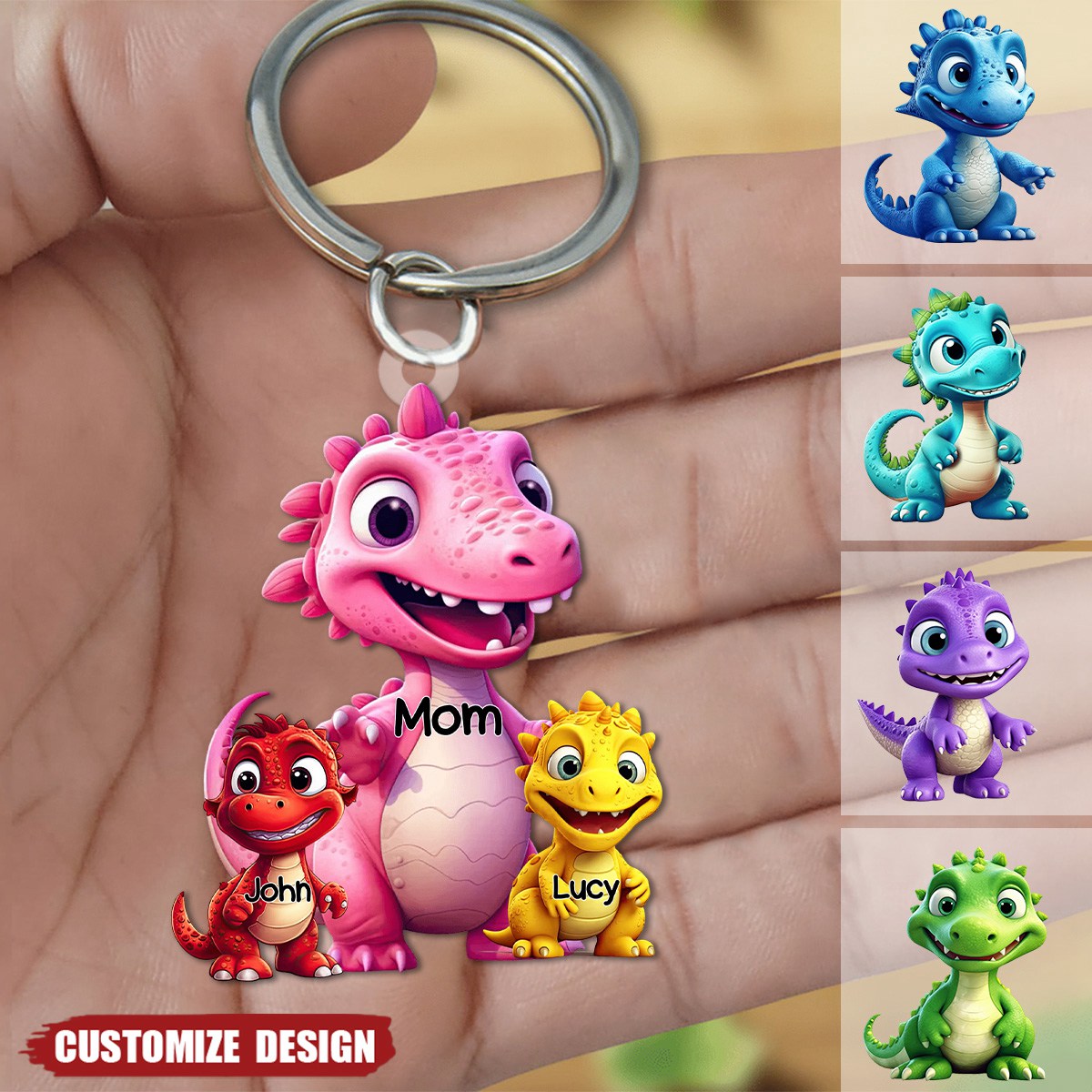 Personalized Dinosaur Mom/Grandma And Kids Acrylic Keychain