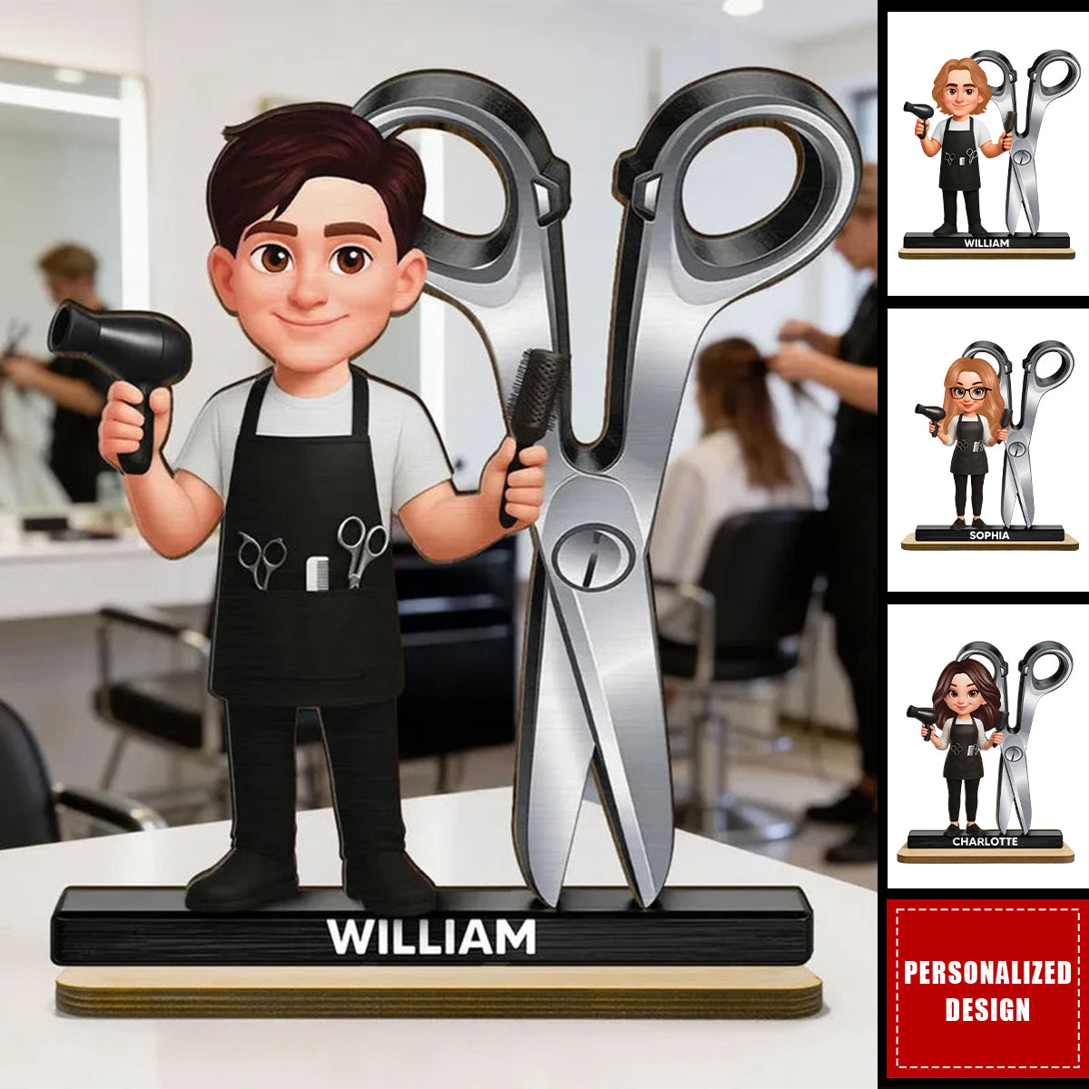 Personalized Cartoon Hairdressers Wooden Plaque – Gift For Male Or Female Hairdressers