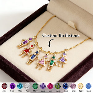 Personalized Birthstone Kids Pendant Necklace, Gift For Mom Grandma