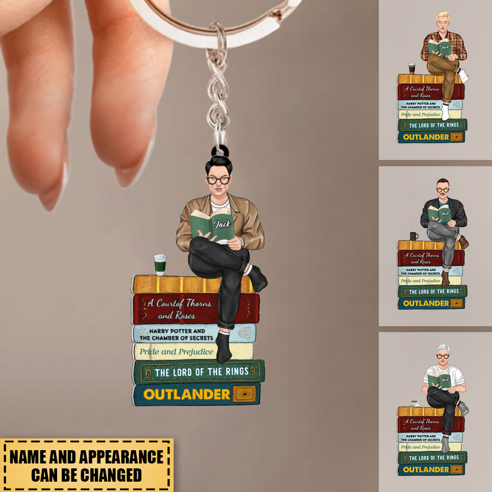 Girl/Boy Reading Book - Custom Book Titles, Personalized Acrylic Keychain