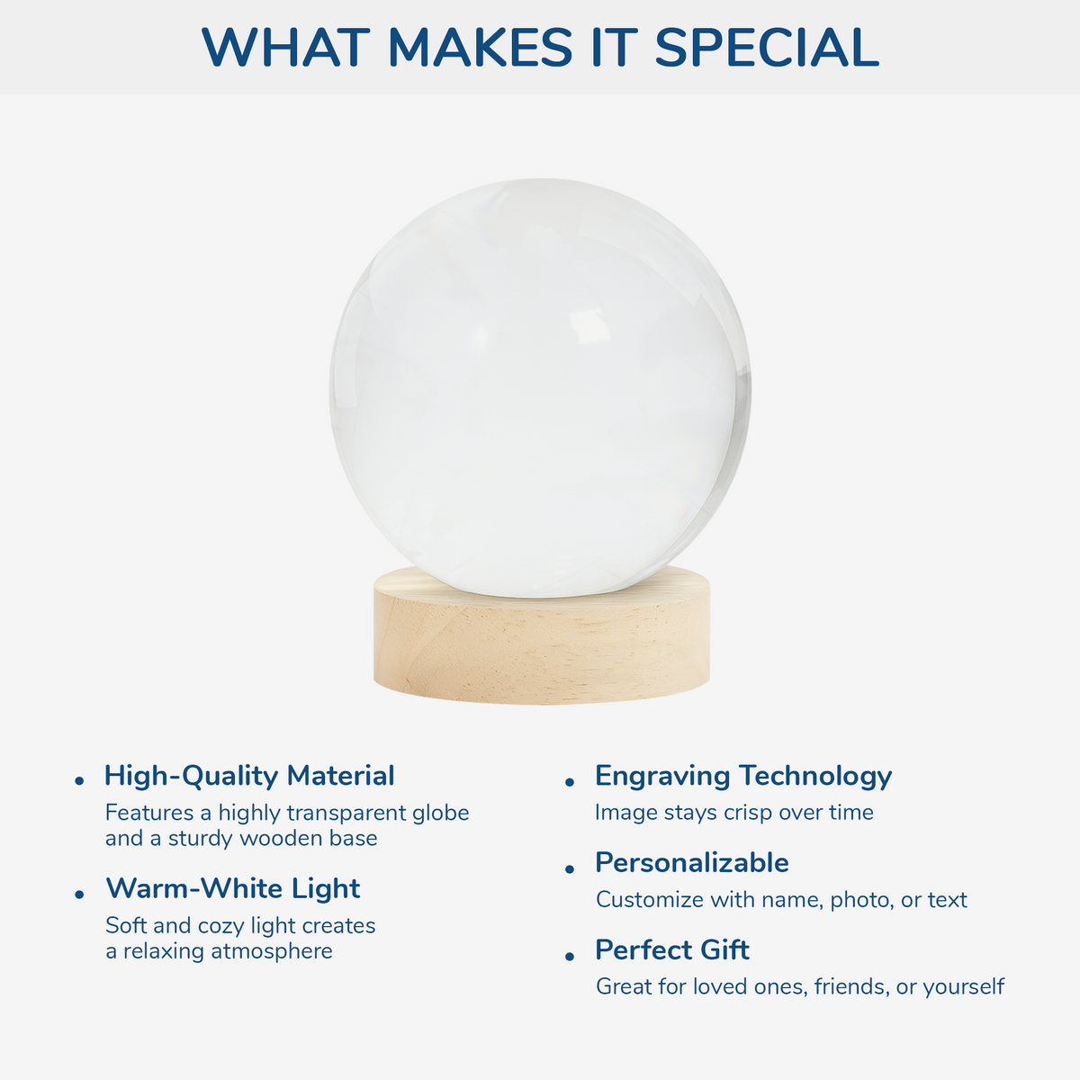 Personalized Photo Crystal Ball Lamp - Memorial Gift for Loss of Loved One