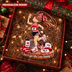 Custom Name Marathon Runner Girl Acrylic Ornament - Christmas Tree Sports Hanging Decor