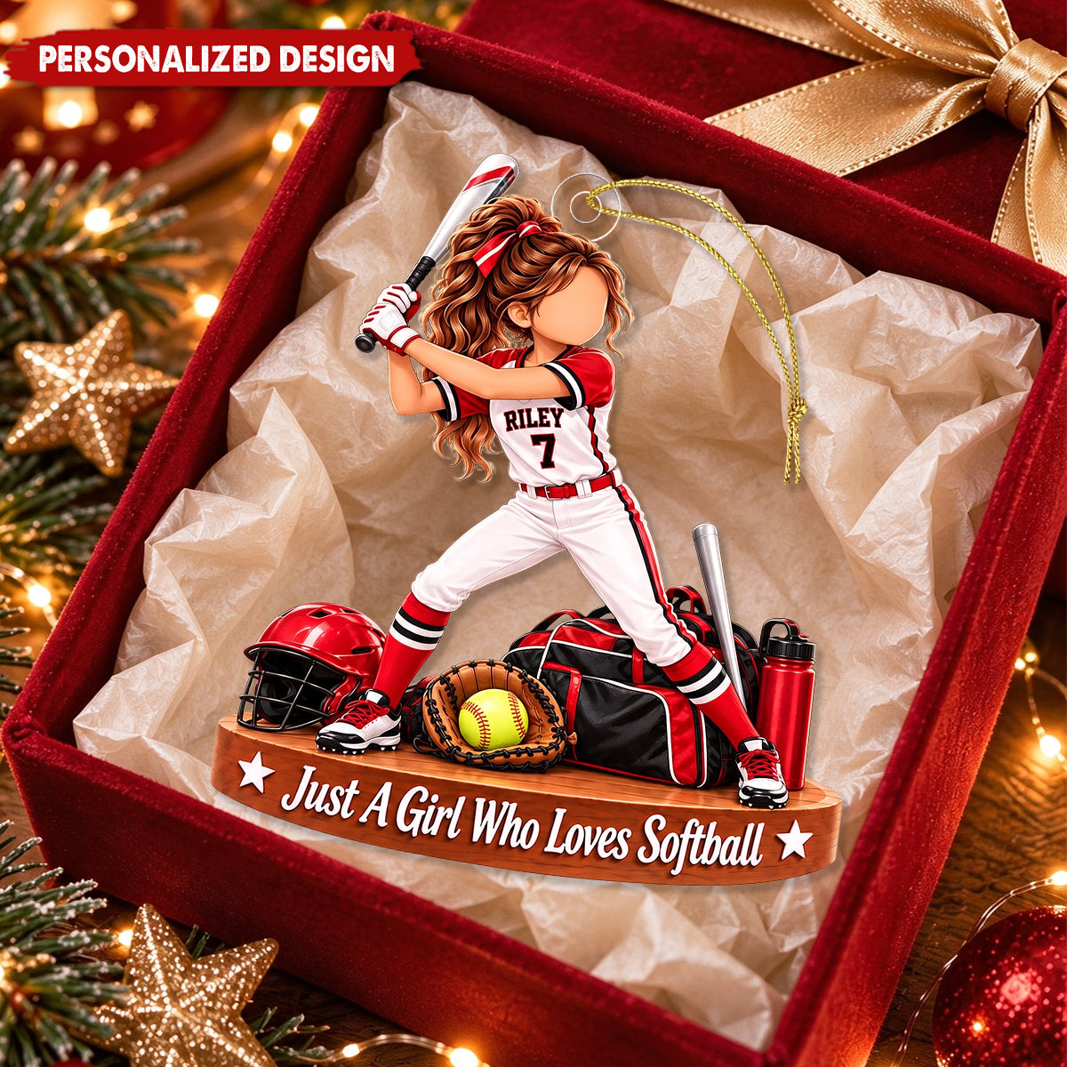 Personalized Softball Girl Acrylic Christmas Ornament - Custom Name & Jersey Number Sports Tree Decor