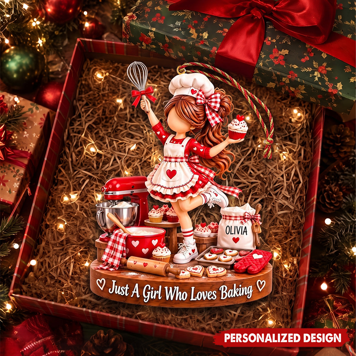 Custom Name Baker Girl Acrylic Ornament - Christmas Tree Decor for Baking Enthusiasts
