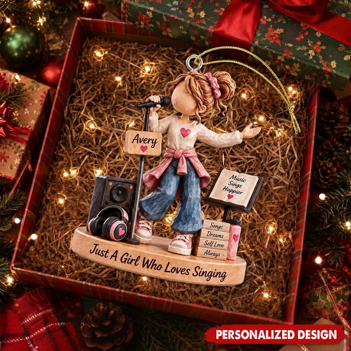 Personalized Singing Girl Acrylic Christmas Ornament - Custom Name Singer Hanging Ornament Gift