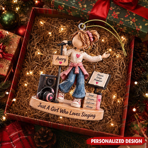 Personalized Singing Girl Acrylic Christmas Ornament - Custom Name Singer Hanging Ornament Gift