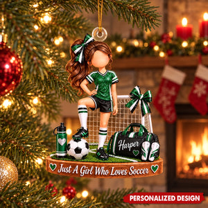 Just A Girl Who Loves Soccer Custom Name Acrylic Christmas Ornament