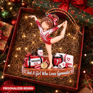 Personalized Gymnastics Girl Acrylic Christmas Ornament - Custom Name Gymnast Hanging Keepsake