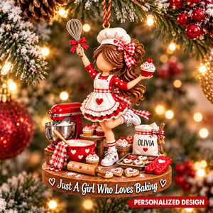Custom Name Baker Girl Acrylic Ornament - Christmas Tree Decor for Baking Enthusiasts