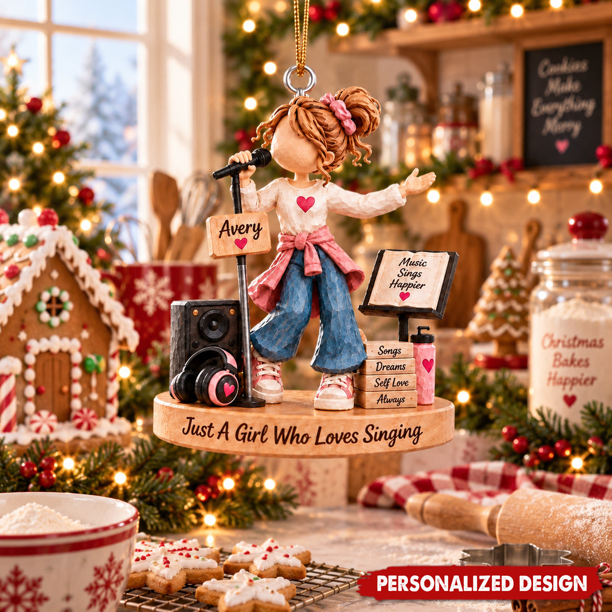 Personalized Singing Girl Acrylic Christmas Ornament - Custom Name Singer Hanging Ornament Gift