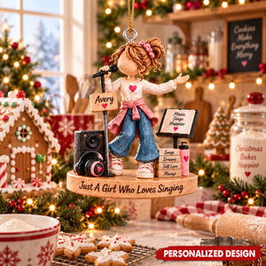 Personalized Singing Girl Acrylic Christmas Ornament - Custom Name Singer Hanging Ornament Gift