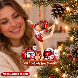 Personalized Gymnastics Girl Acrylic Christmas Ornament - Custom Name Gymnast Hanging Keepsake