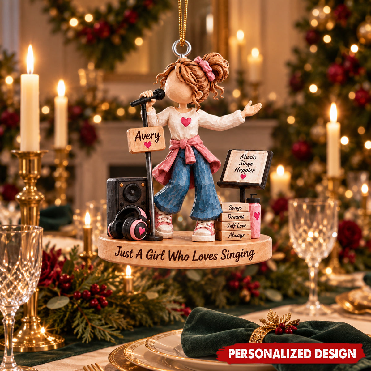 Personalized Singing Girl Acrylic Christmas Ornament - Custom Name Singer Hanging Ornament Gift