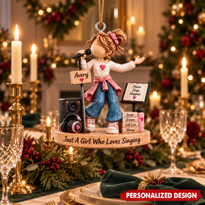 Personalized Singing Girl Acrylic Christmas Ornament - Custom Name Singer Hanging Ornament Gift
