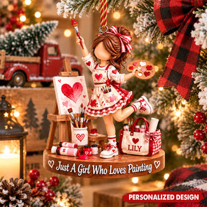 Artist Girl With Paintbrush Acrylic Ornament - Artist Hanging Ornament