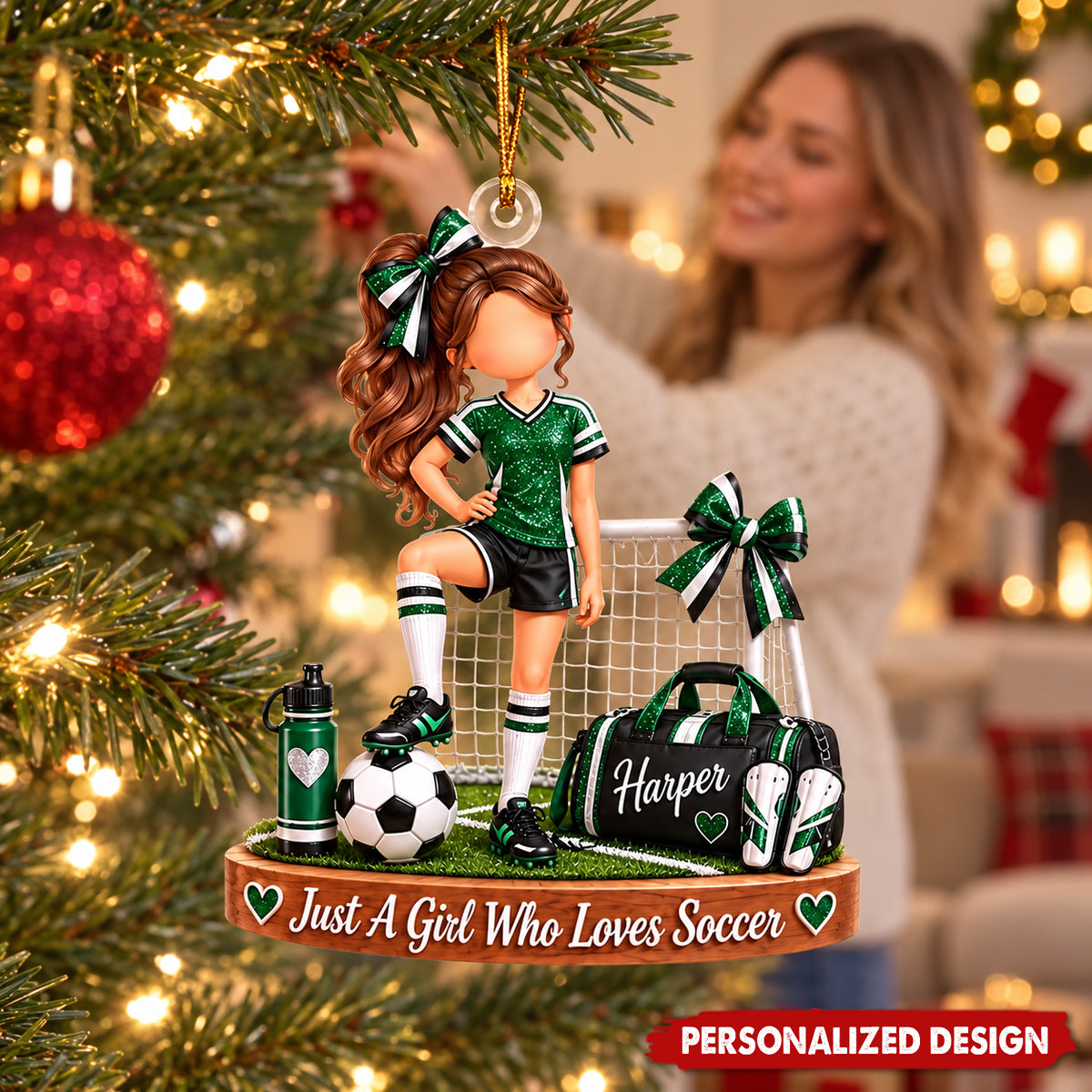 Just A Girl Who Loves Soccer Custom Name Acrylic Christmas Ornament