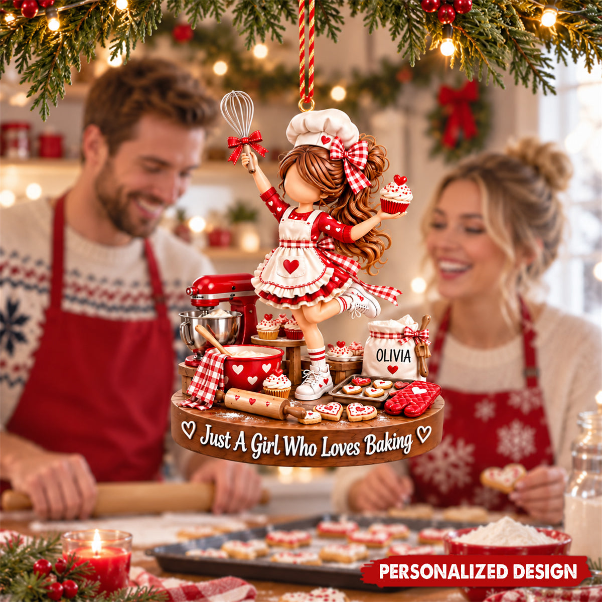 Custom Name Baker Girl Acrylic Ornament - Christmas Tree Decor for Baking Enthusiasts