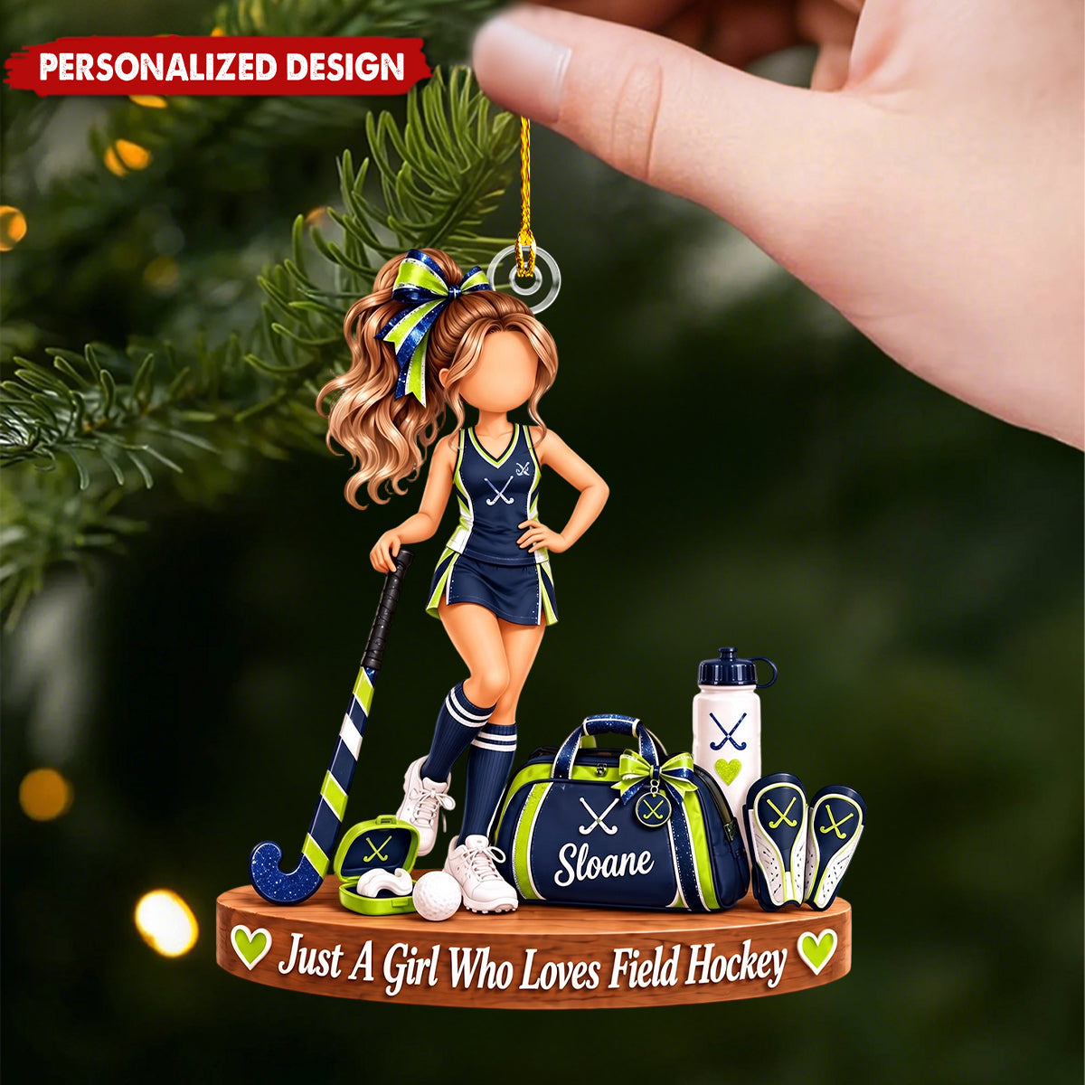 Personalized Field Hockey Girl Acrylic Christmas Ornament - Field Hockey Player Hanging Ornament Gift