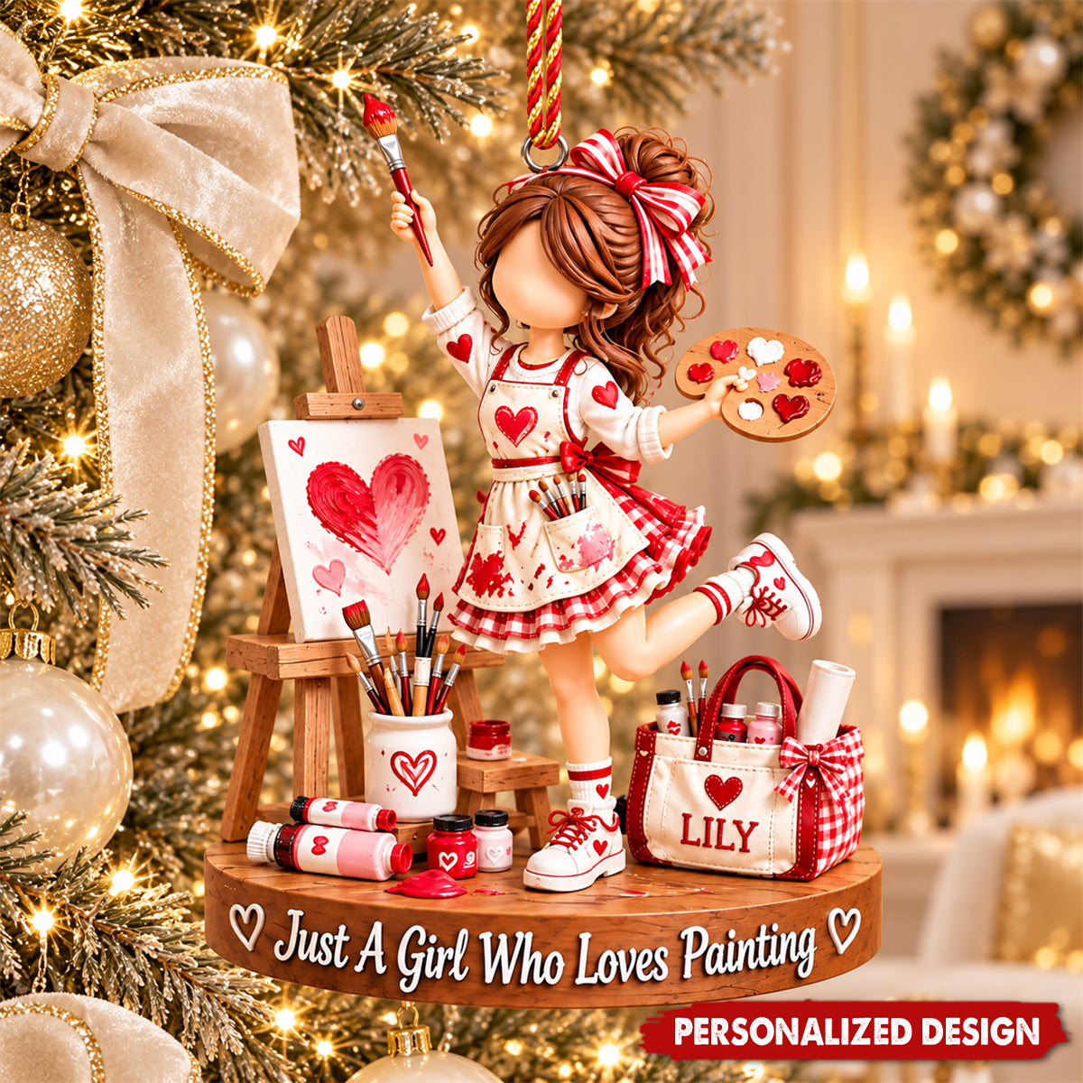 Artist Girl With Paintbrush Acrylic Ornament - Artist Hanging Ornament