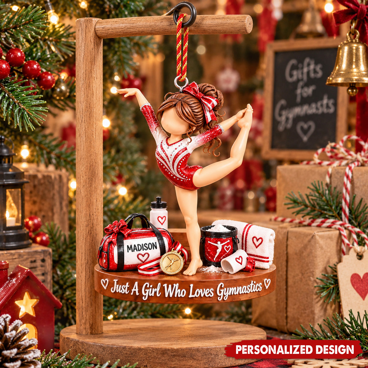 Personalized Gymnastics Girl Acrylic Christmas Ornament - Custom Name Gymnast Hanging Keepsake