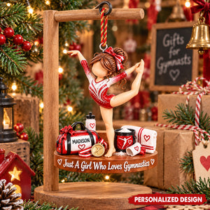 Personalized Gymnastics Girl Acrylic Christmas Ornament - Custom Name Gymnast Hanging Keepsake