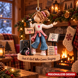 Personalized Singing Girl Acrylic Christmas Ornament - Custom Name Singer Hanging Ornament Gift