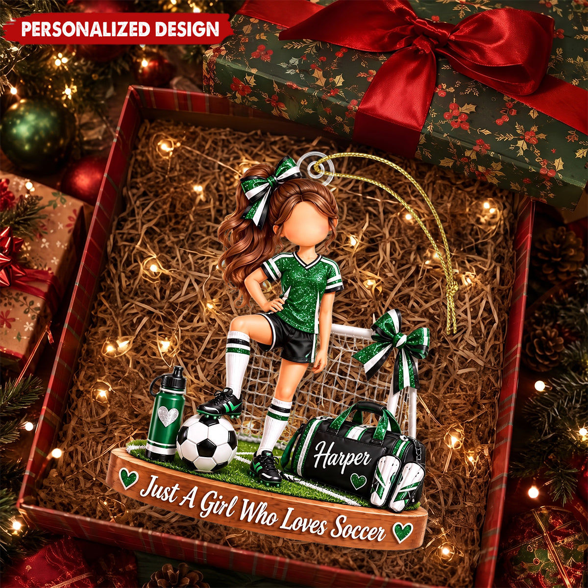 Just A Girl Who Loves Soccer Custom Name Acrylic Christmas Ornament