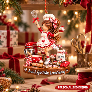 Custom Name Baker Girl Acrylic Ornament - Christmas Tree Decor for Baking Enthusiasts