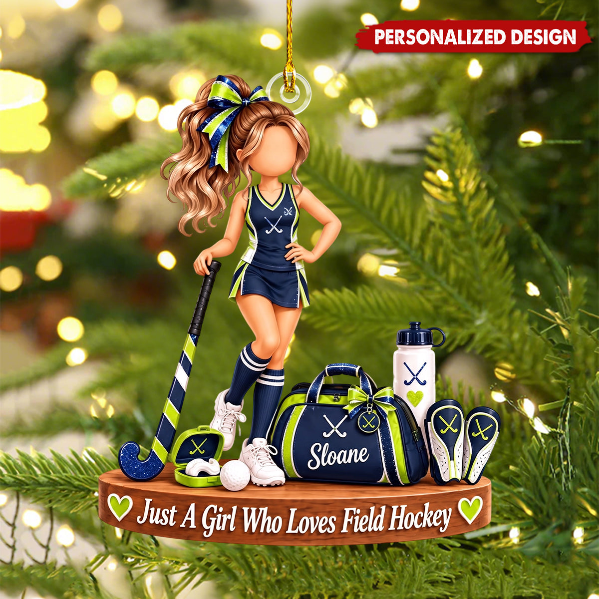 Personalized Field Hockey Girl Acrylic Christmas Ornament - Field Hockey Player Hanging Ornament Gift