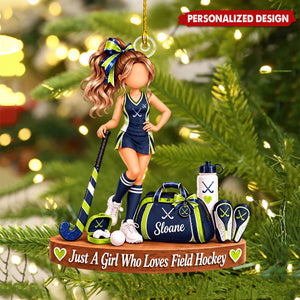 Personalized Field Hockey Girl Acrylic Christmas Ornament - Field Hockey Player Hanging Ornament Gift