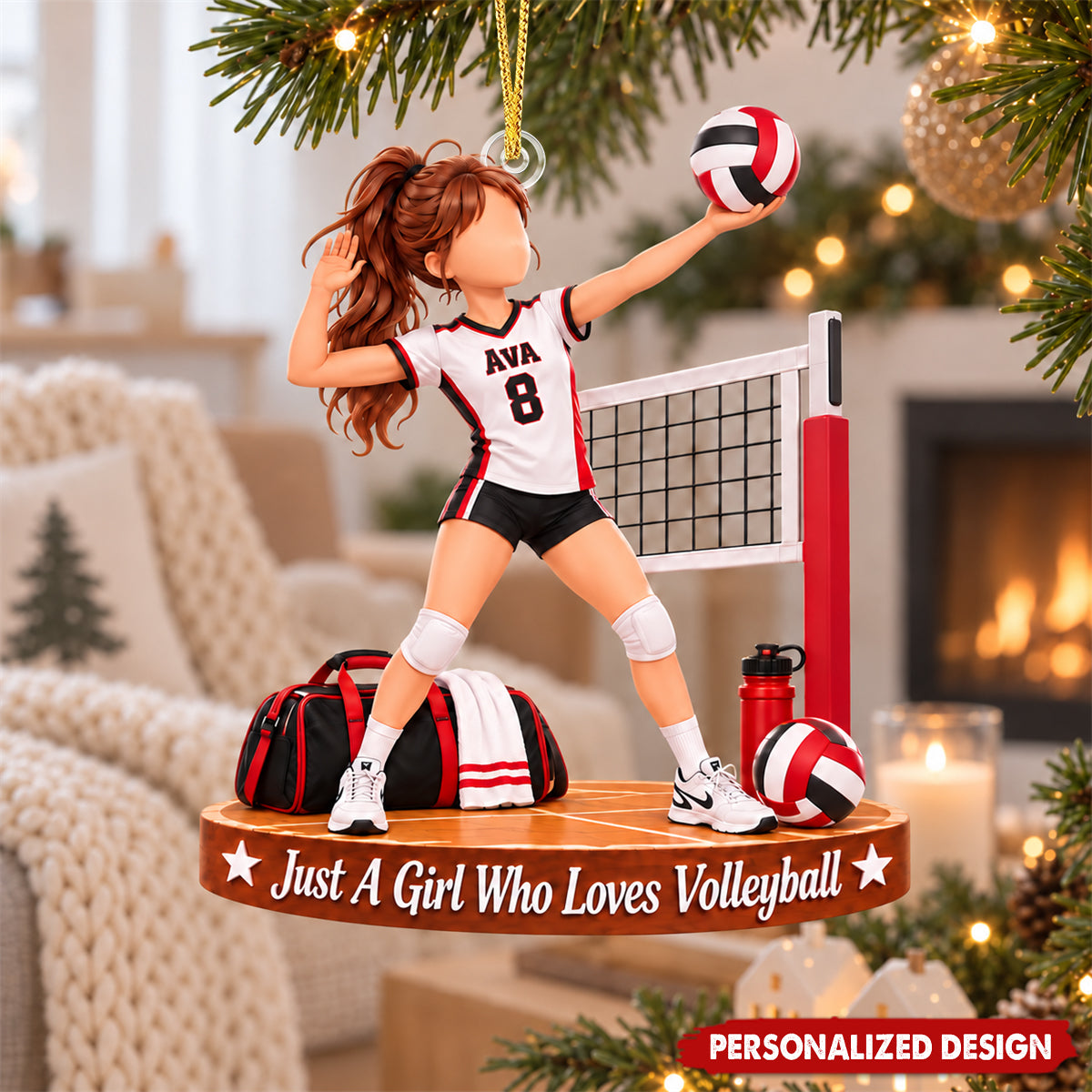 Personalized Volleyball Girl Acrylic Christmas Ornament - Custom Name Sport Keepsake Decor