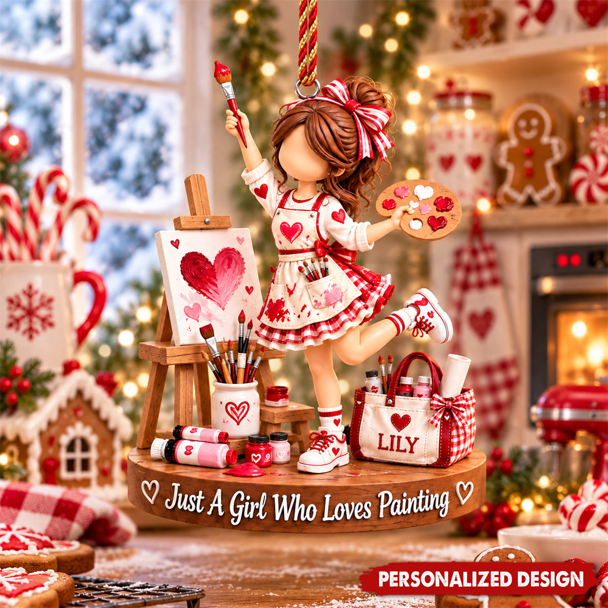 Artist Girl With Paintbrush Acrylic Ornament - Artist Hanging Ornament
