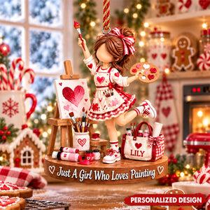 Artist Girl With Paintbrush Acrylic Ornament - Artist Hanging Ornament