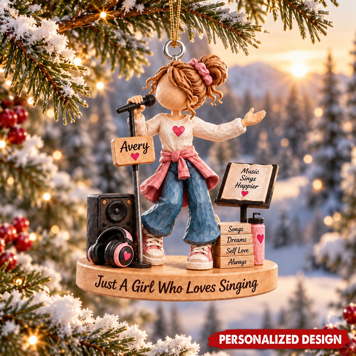 Personalized Singing Girl Acrylic Christmas Ornament - Custom Name Singer Hanging Ornament Gift