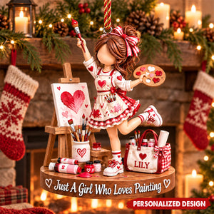 Artist Girl With Paintbrush Acrylic Ornament - Artist Hanging Ornament