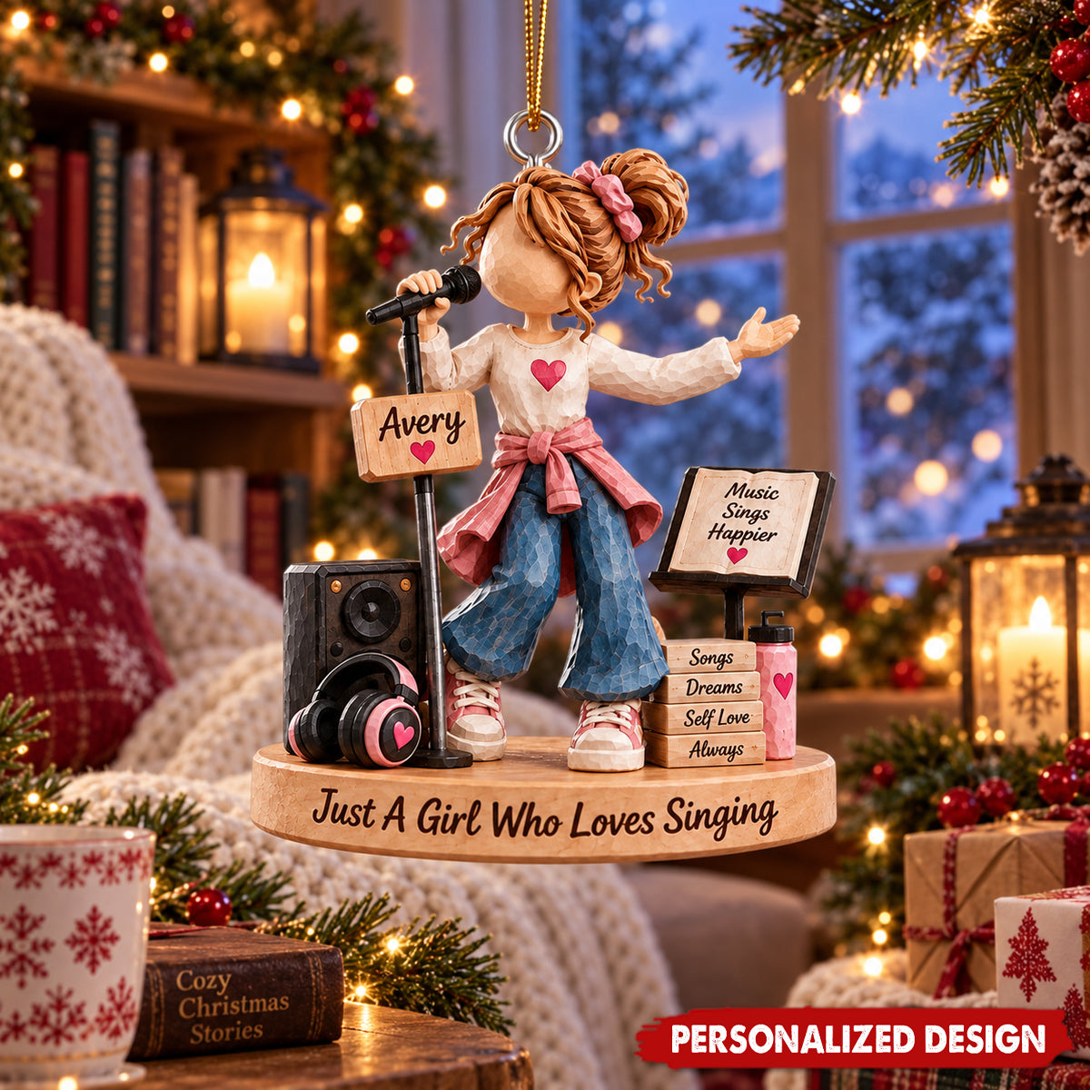 Personalized Singing Girl Acrylic Christmas Ornament - Custom Name Singer Hanging Ornament Gift