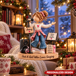 Personalized Singing Girl Acrylic Christmas Ornament - Custom Name Singer Hanging Ornament Gift