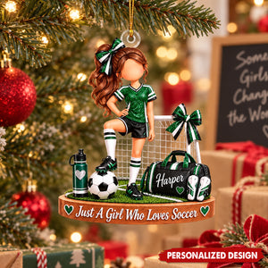 Just A Girl Who Loves Soccer Custom Name Acrylic Christmas Ornament