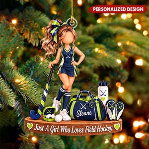 Personalized Field Hockey Girl Acrylic Christmas Ornament - Field Hockey Player Hanging Ornament Gift