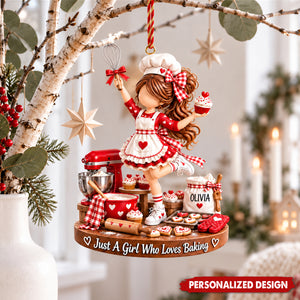 Custom Name Baker Girl Acrylic Ornament - Christmas Tree Decor for Baking Enthusiasts