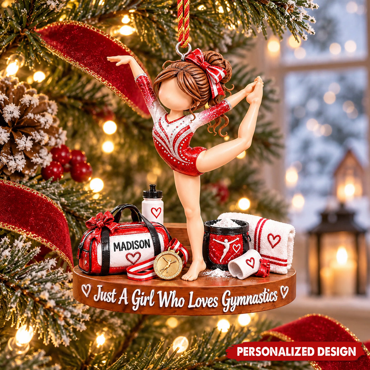 Personalized Gymnastics Girl Acrylic Christmas Ornament - Custom Name Gymnast Hanging Keepsake