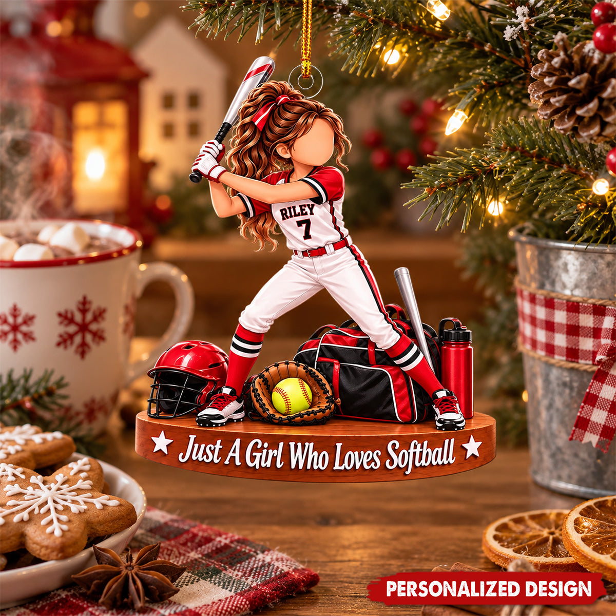Personalized Softball Girl Acrylic Christmas Ornament - Custom Name & Jersey Number Sports Tree Decor