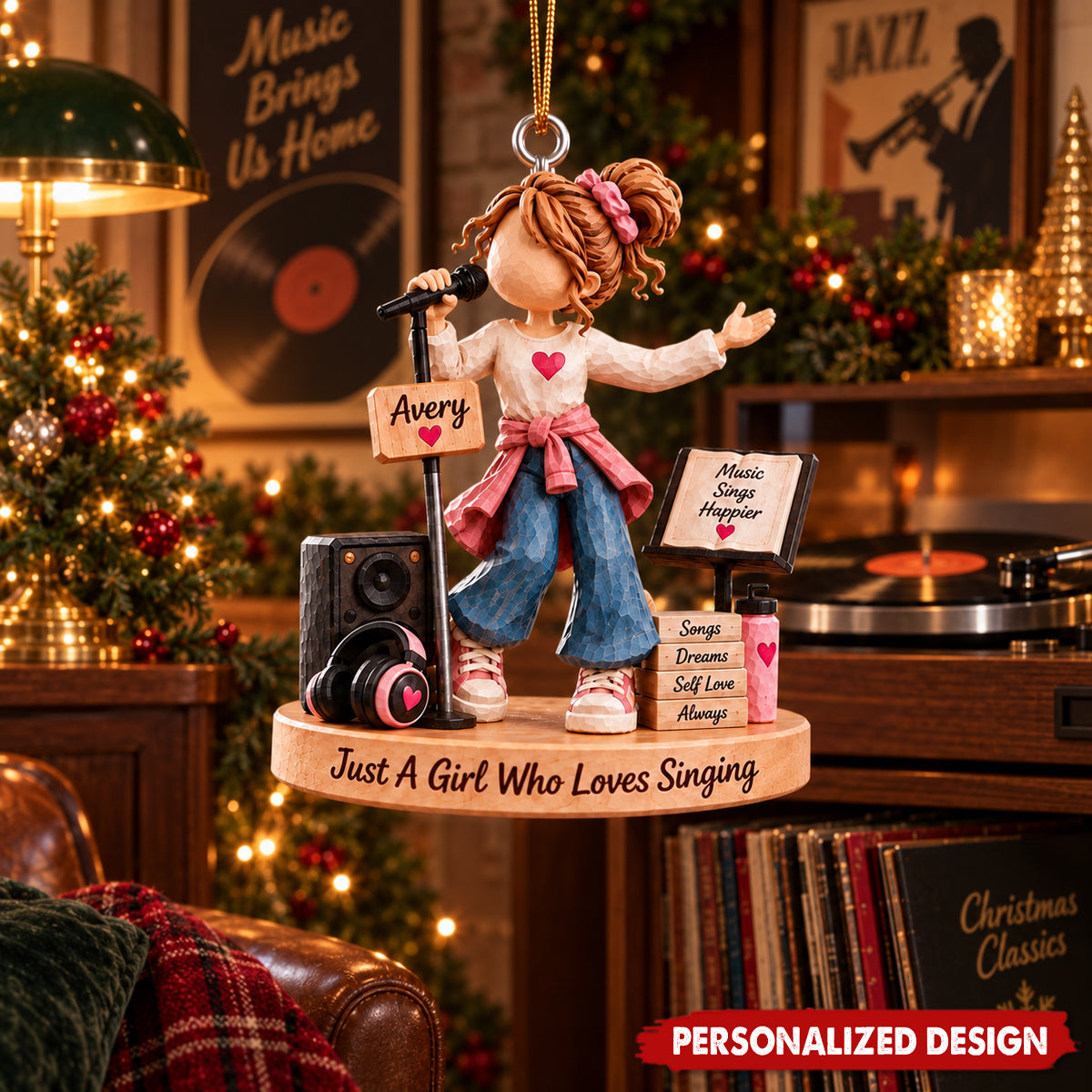 Personalized Singing Girl Acrylic Christmas Ornament - Custom Name Singer Hanging Ornament Gift