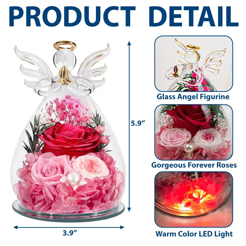 Personalized Flower In Glass Angel Figurine - Custom Photo Memorial Gift