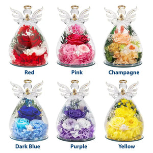 Personalized Flower In Glass Angel Figurine - Custom Photo Memorial Gift