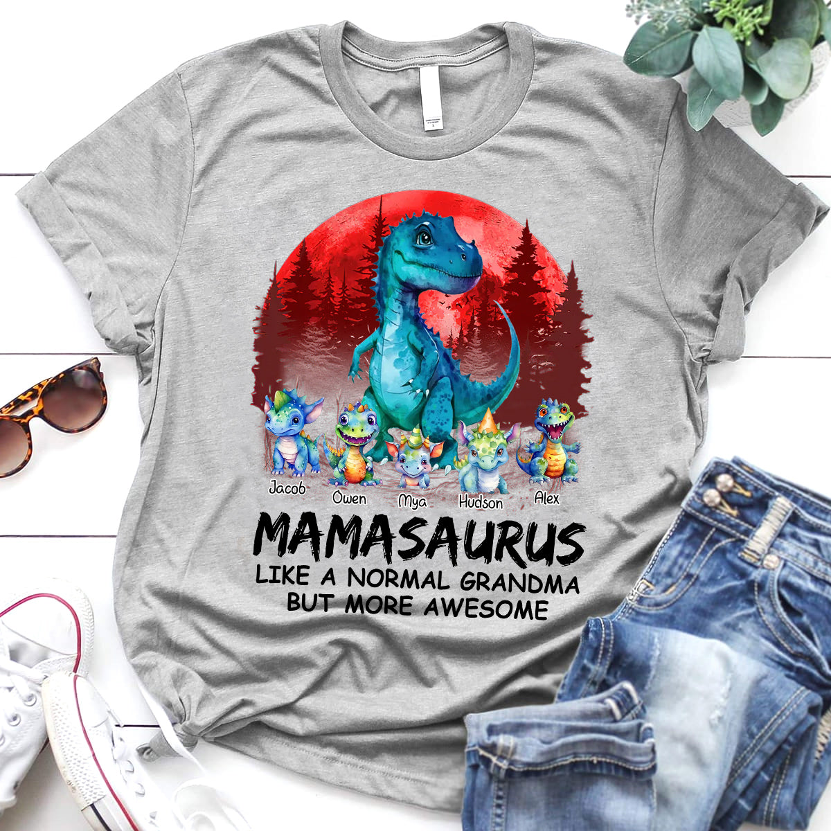 Nanasaurus like a normal grandma but more awesome Personalized White T-shirt